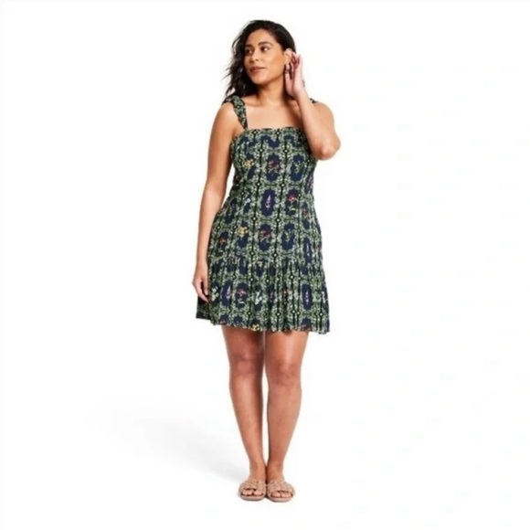 Agua Bendita Large Floral Dainty Garden Fairy Flutter Sleeve Mini Dress Boho - Picture 1 of 11